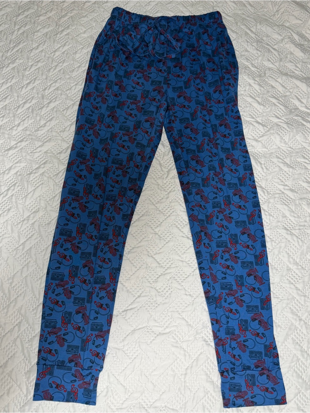 Night Zone Blue Music Patterned Drawstrings Pajamas Pants Bottoms Men Sz Small
